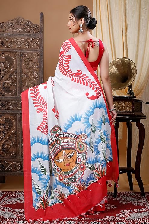 Women Pure Cotton Durga Bengali Handloom Saree